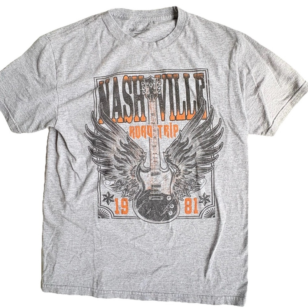 Nashville Road Trip 1981 T SHIRT Women’s medium Guitar Retro gray Tee Country